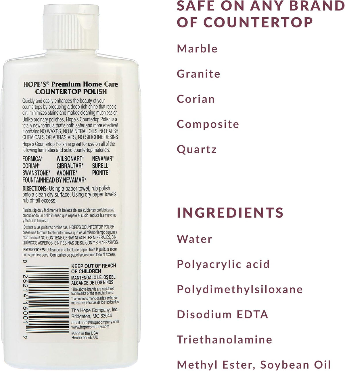 HOPE'S Countertop Restoration Polish, Streak-Free Kitchen Counter Cleaner, No Buildup Countertop