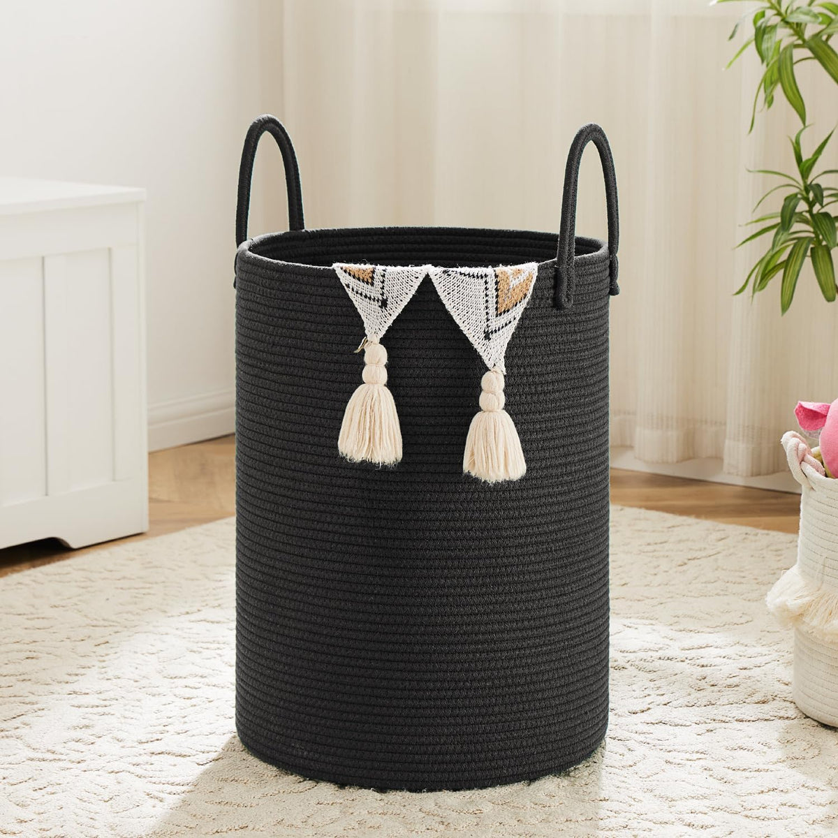 Laundry Basket,Woven Cotton Rope Laundry Hamper,60L for Decorative Storage of Dirty Clothes,Toys