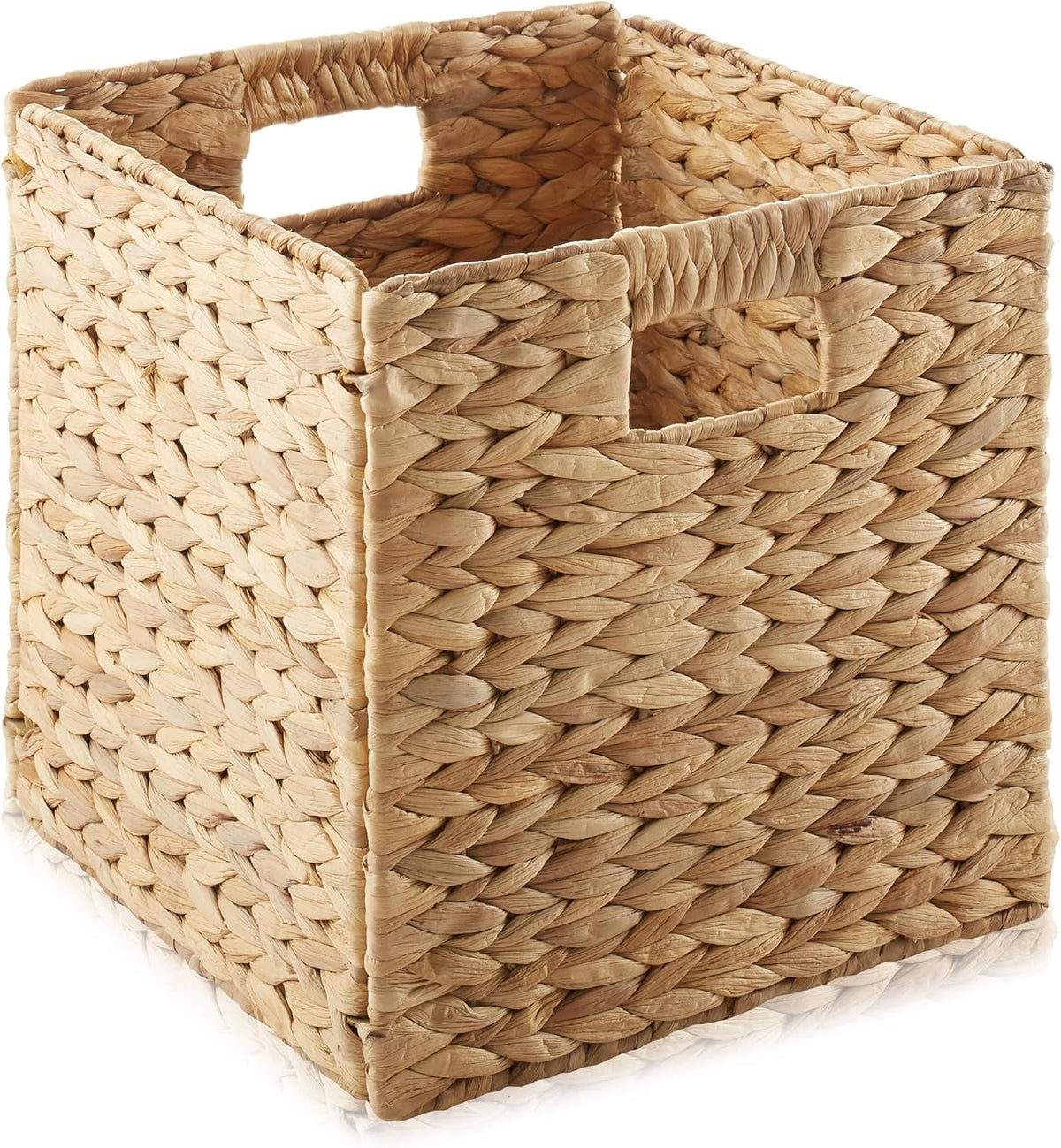 Casafield 10.5" x 10.5" Water Hyacinth Storage Baskets, Natural - Set of 4 Collapsible Cube