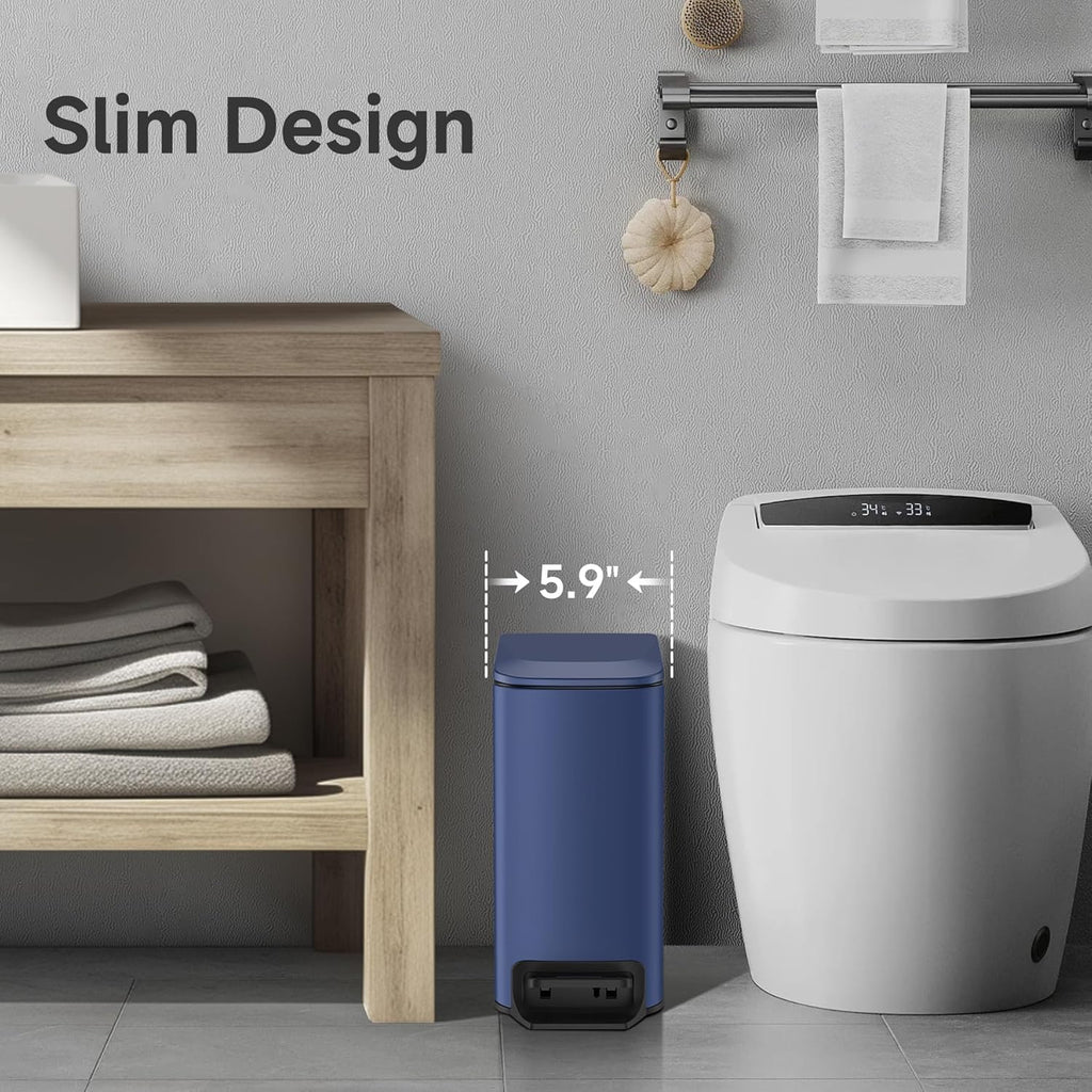 TIPGO Slim Bathroom Trash Can with Lid Soft Close, Step Pedal, 6 Liter / 1.6 Gallon Stainless Steel