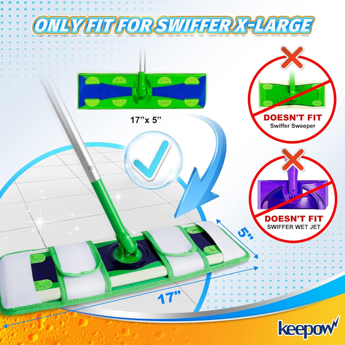 KEEPOW XL Dry Sweeping Cloths for Swiffer XL, Dry Refills for Swiffer XL Mop, Reusable Microfiber