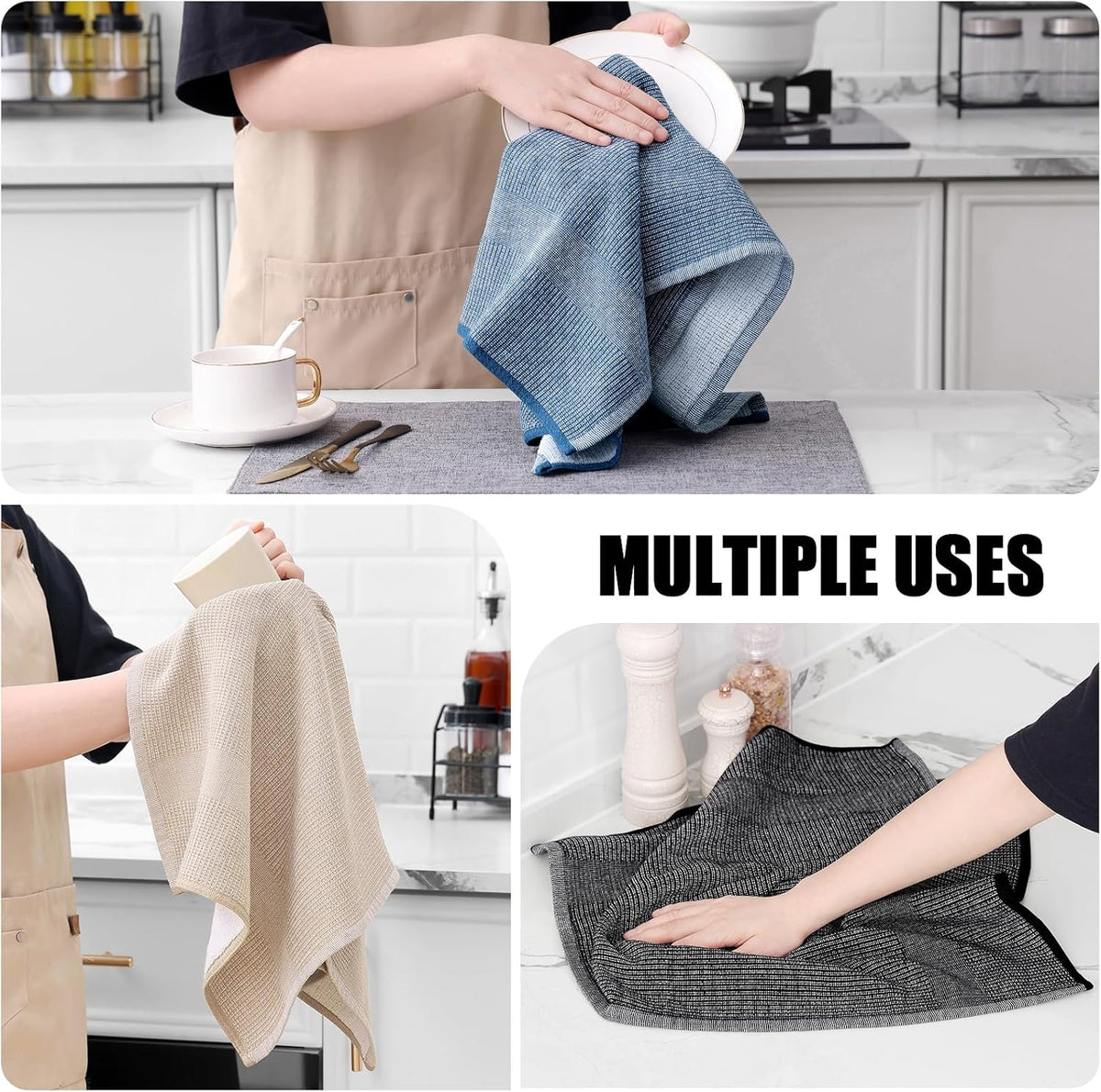 Homaxy Premium Kitchen Towels(18”x 28”, 6 Pack), Large Cotton Kitchen Hand Towels, Flat and Terry