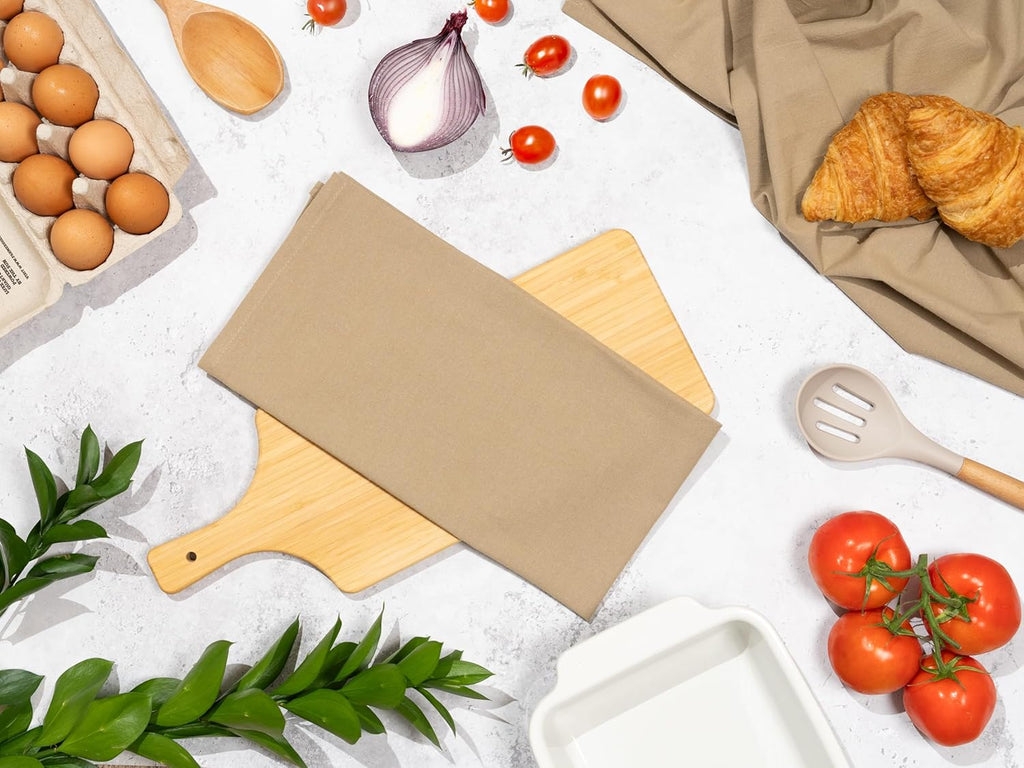 Beige Flour Sack Tea Towels - 100% Organic Cotton, 5 Pack, 27"x27", Highly Absorbent Beige Dish