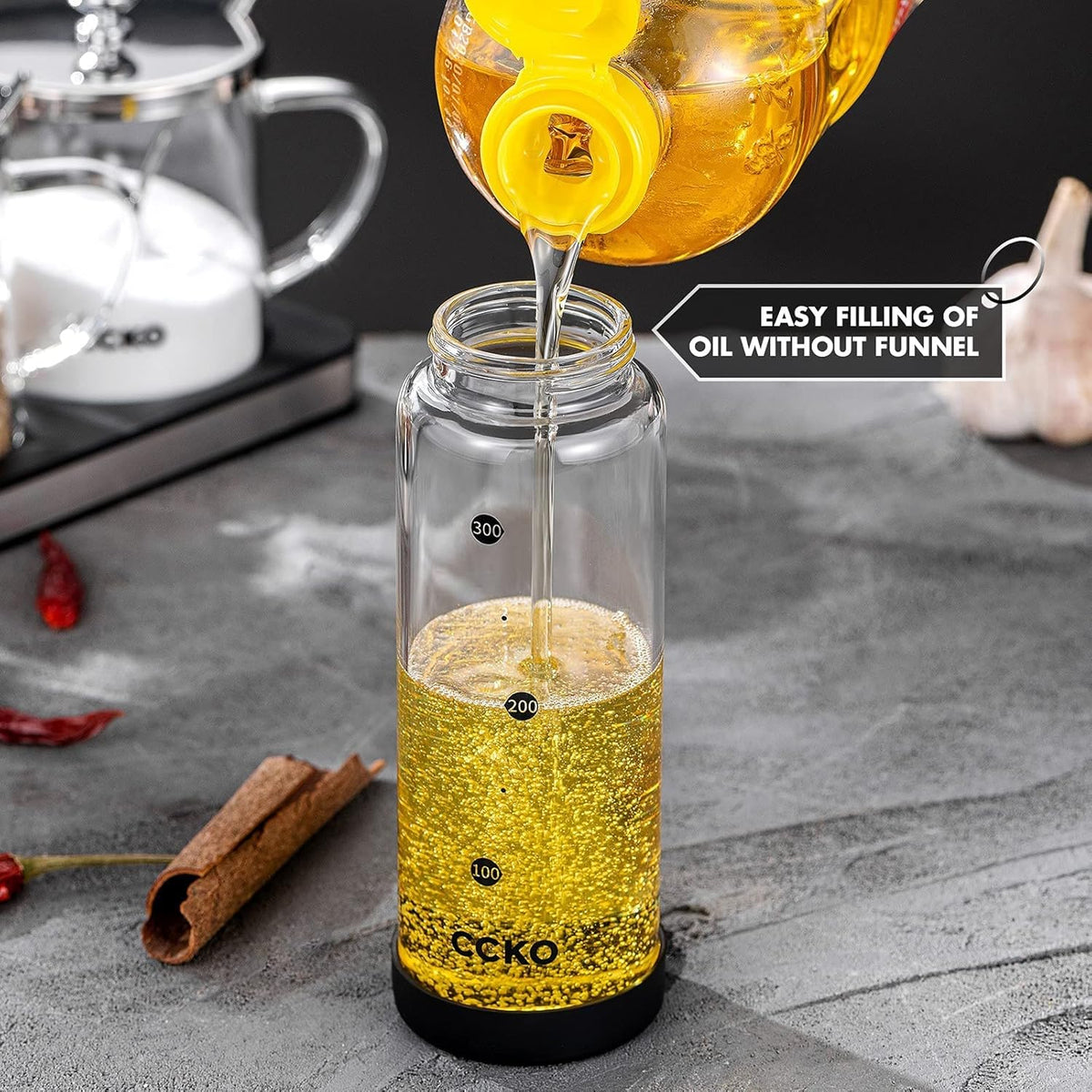 Glass Olive Oil Dispenser Bottle Shatterproof and Leakproof with Stainless Steel Spouts High