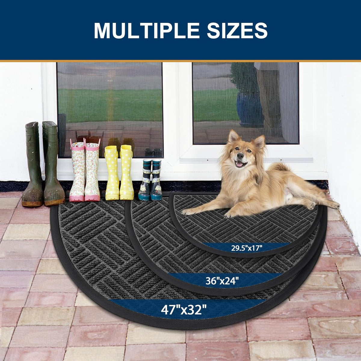 Smiry Half Circle Front Door Mat Outside Entrance, Heavy Duty Outdoor Indoor Natural Rubber