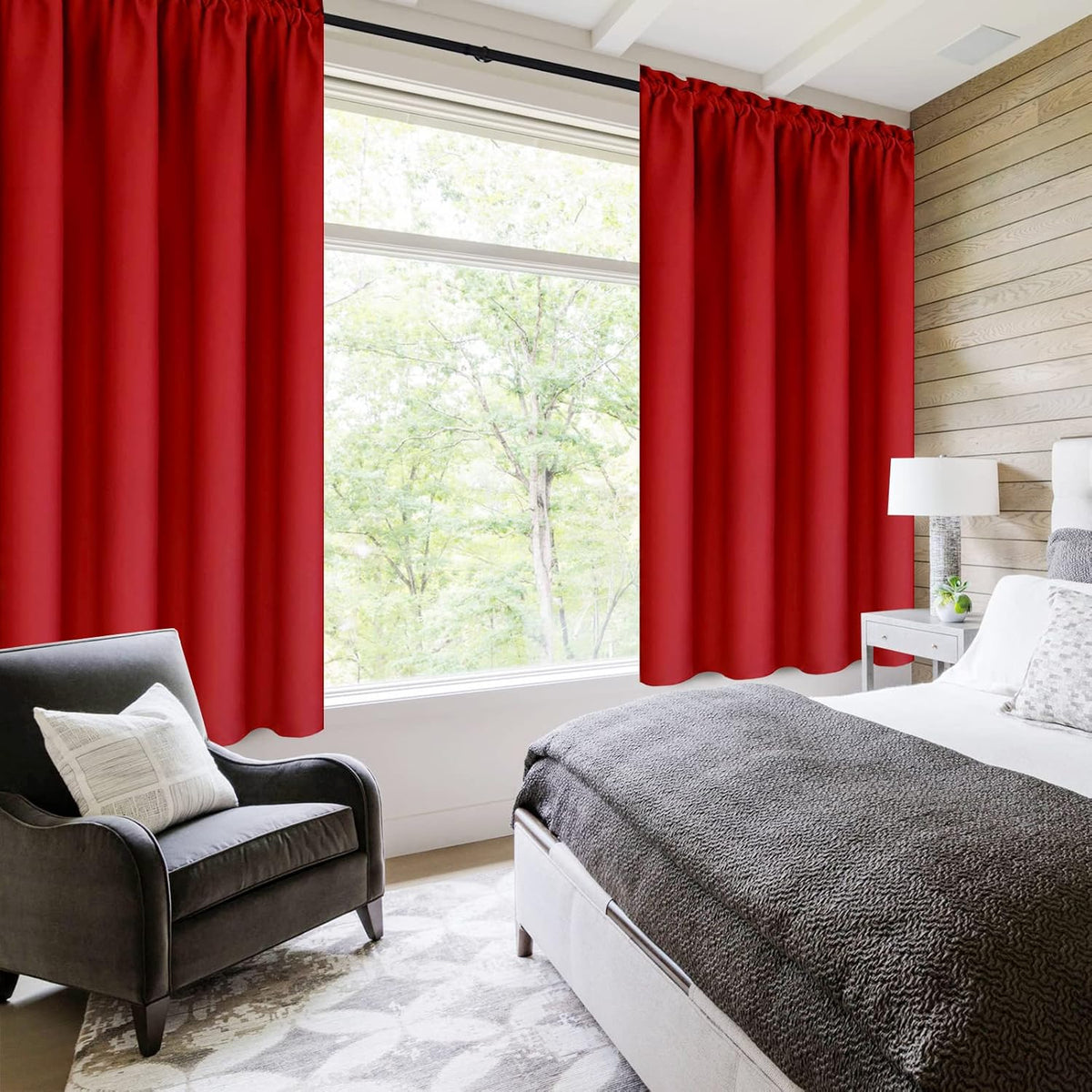 DWCN Christmas Red Blackout Curtains for Bedroom – Rod Pocket Thermal Insulated Energy Saving
