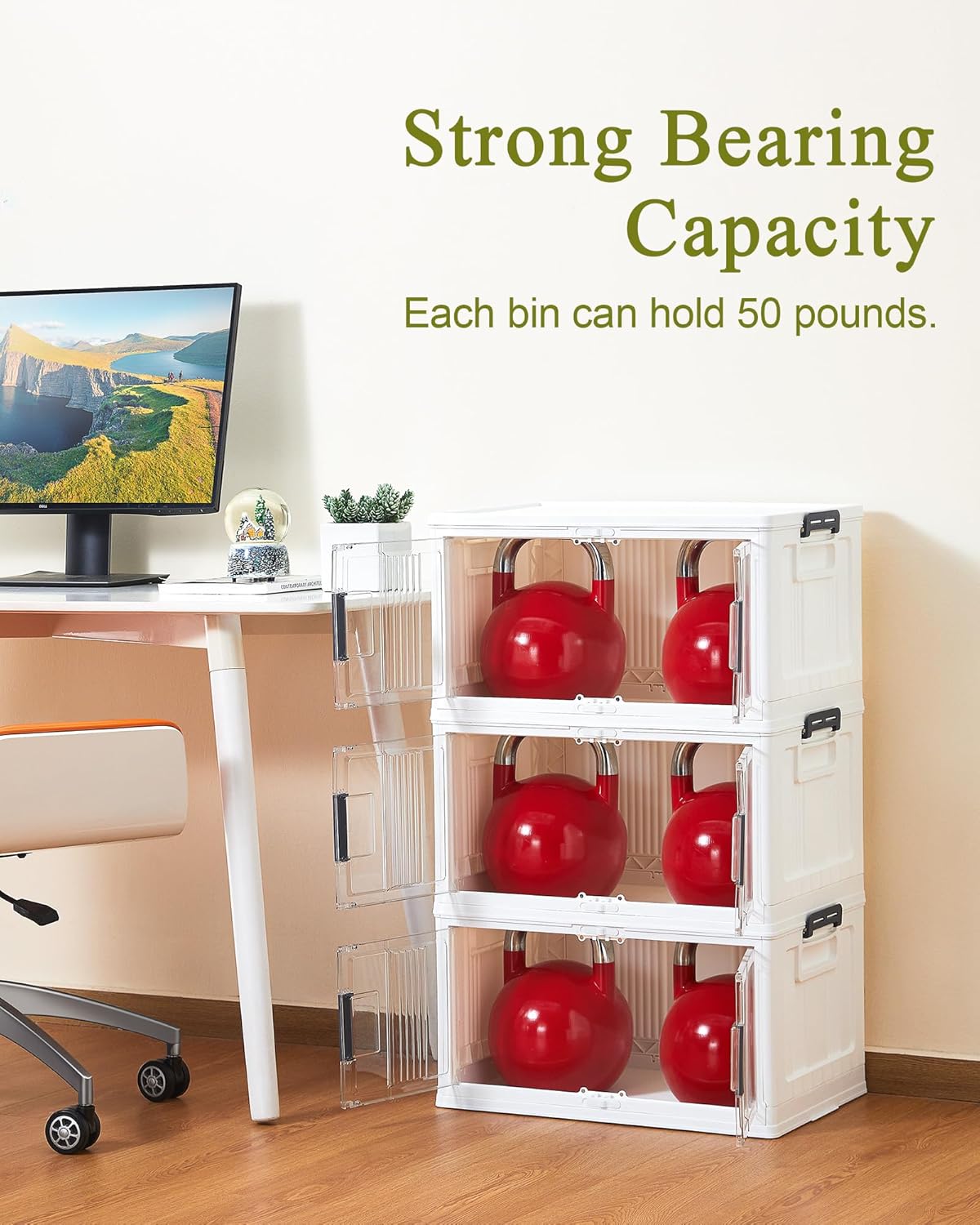 OlarHike 144QT Lockable Storage Bins with Lids - Folding Storage box with Doors and Wheels
