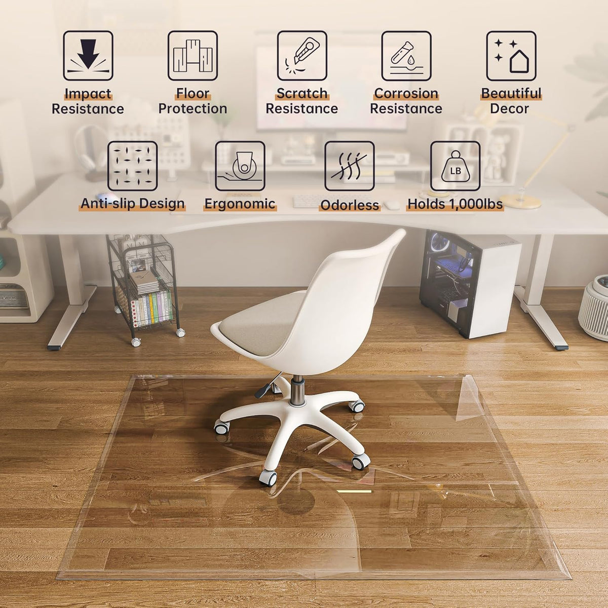 [Tempered Glass] 36“ x 36” Beveled Edge Glass Chair Mat with Polished Edge Clear Office Chair Mat