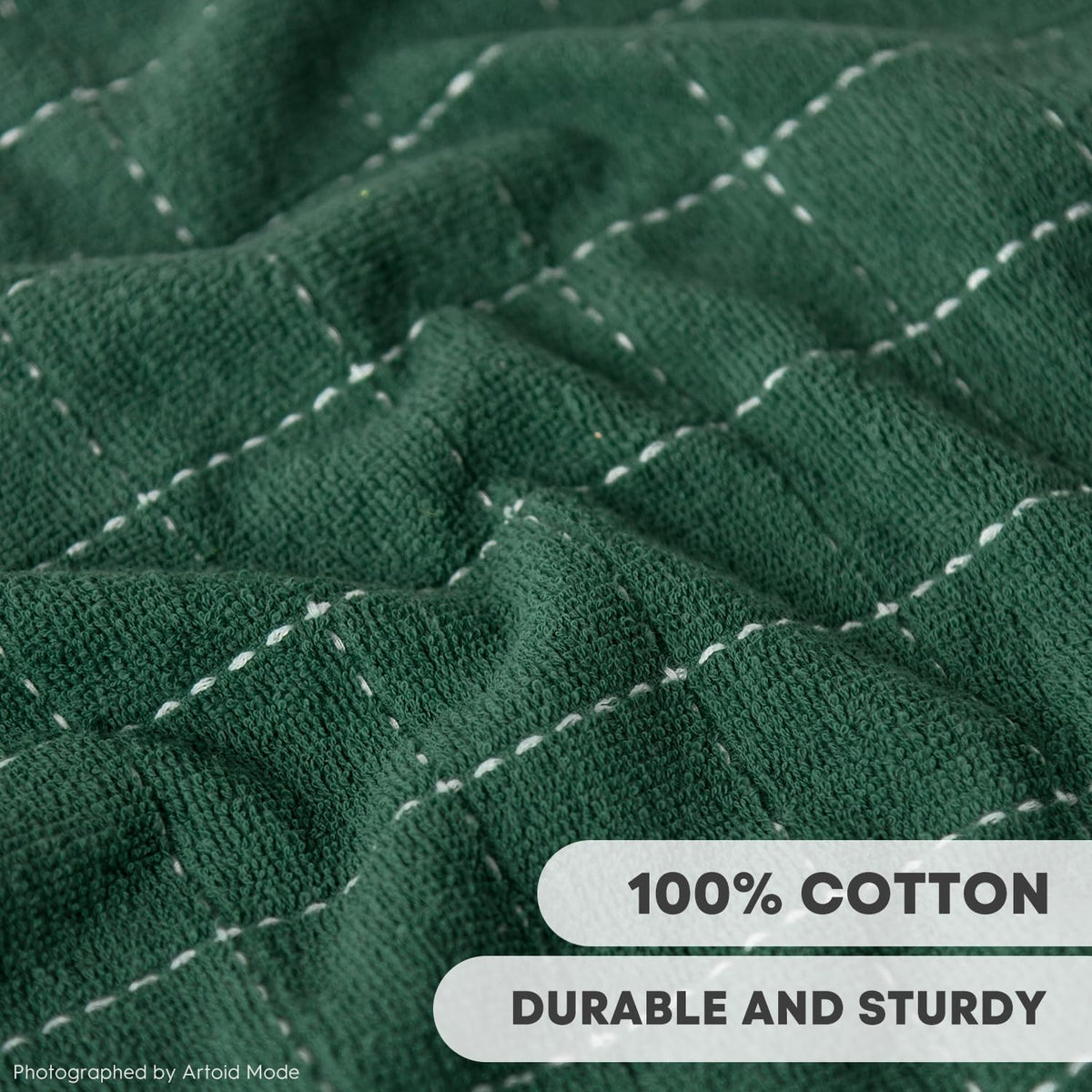 Artoid Mode Checkered Designed Cotton Green Terry Kitchen Dish Cloths, 12x12 Inch Soft Absorbent