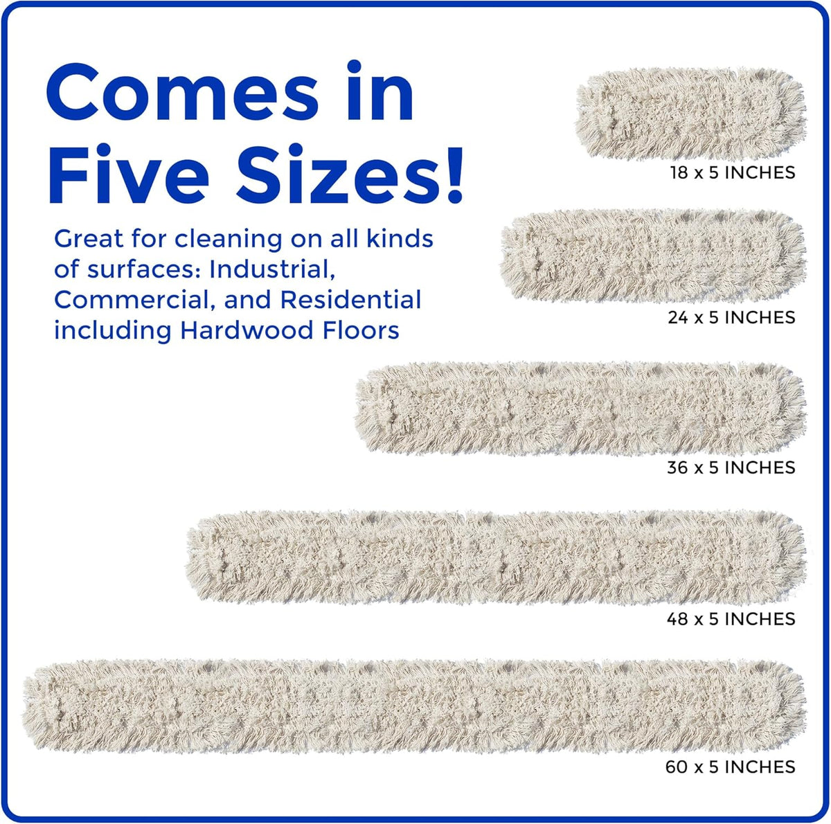 Nine Forty Industrial-Grade 60x5 Cotton Dust Mop Head Refills, Perfect Replacement for Busy Home