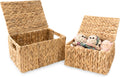 Wicker Storage Baskets with Lid, Set 2 Basket With Lid Decorative Storage Rectangle Wicker Storage