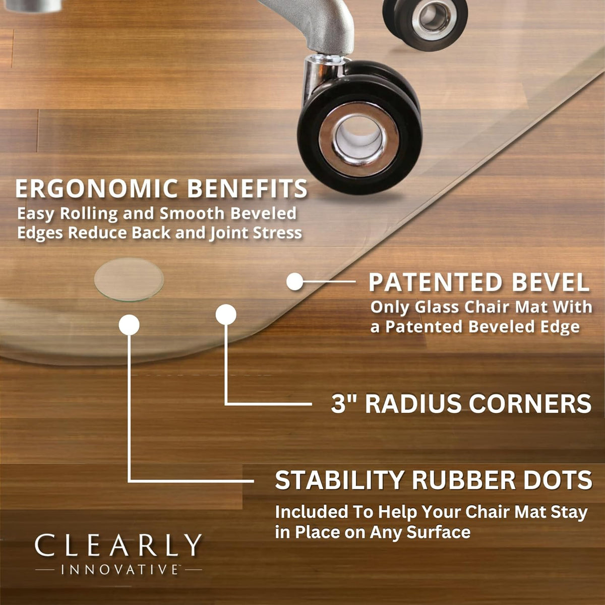 Exclusive Patented Beveled Edge Glass Chair Mat for a Smooth Glide and Easy Roll On/Off by Clearly
