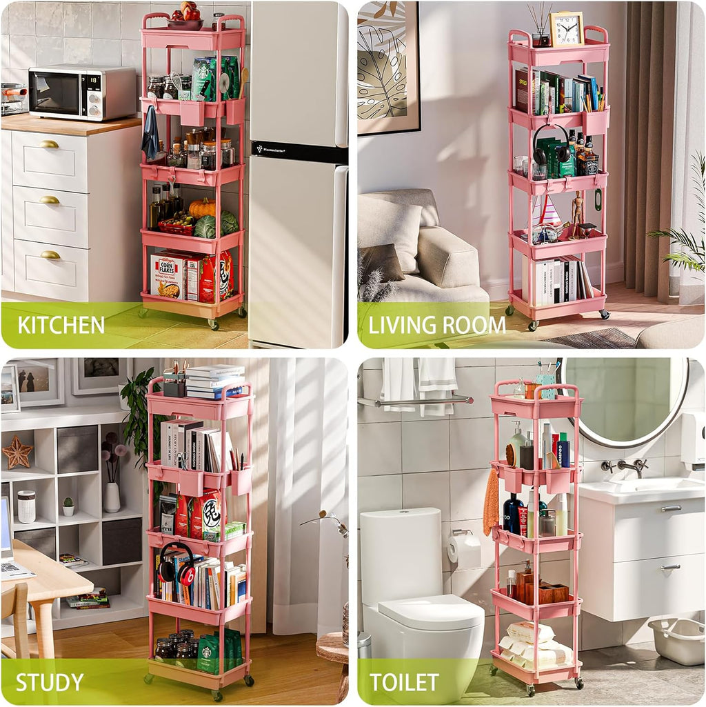 5 Tier Rolling Cart Organizer,Bathroom Cart Organizers with Wheels Laundry Room Organization Mobile