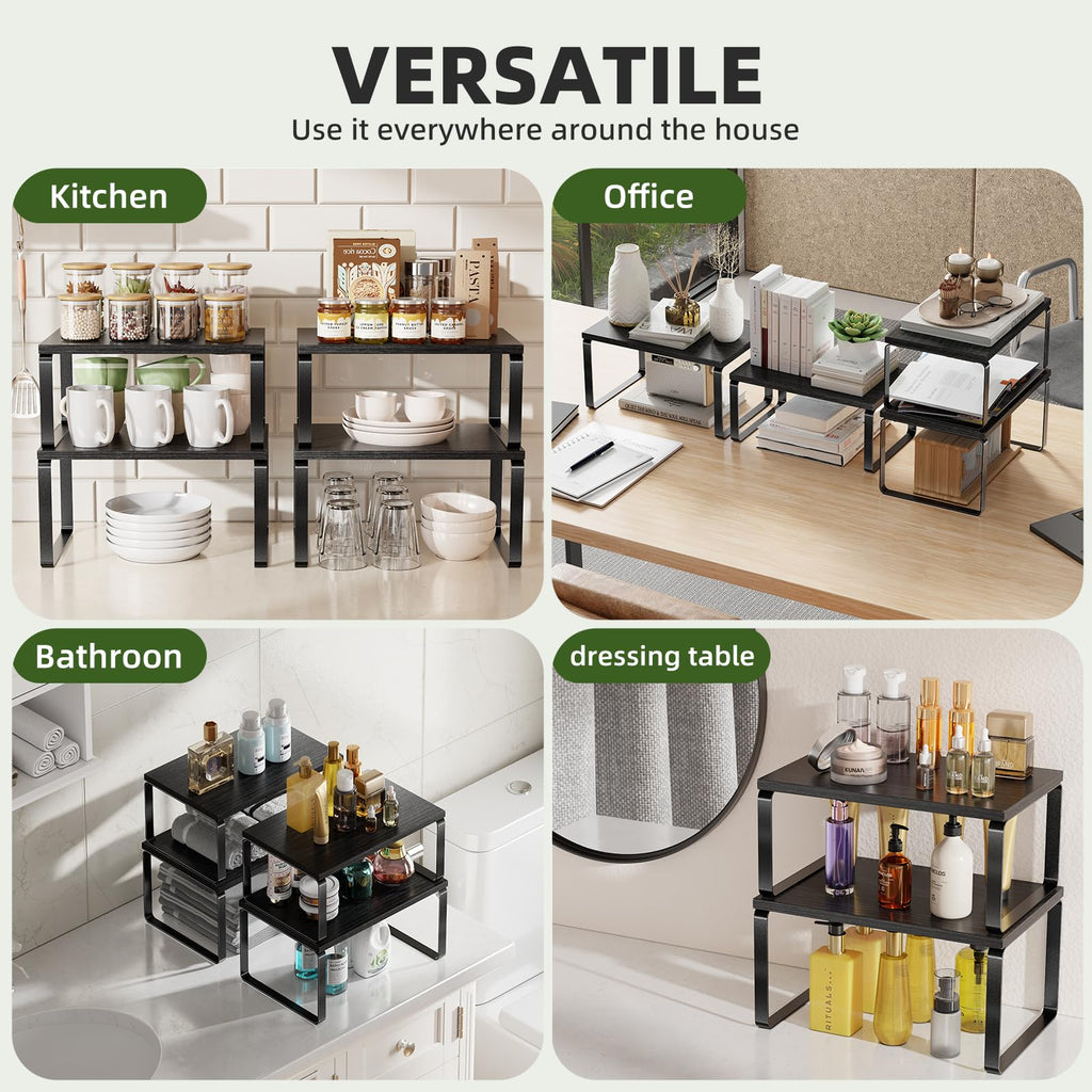 Simple Trending Cabinet Organizer Shelf, Set of 2 Stackable Kitchen Counter Shelves, Expandable