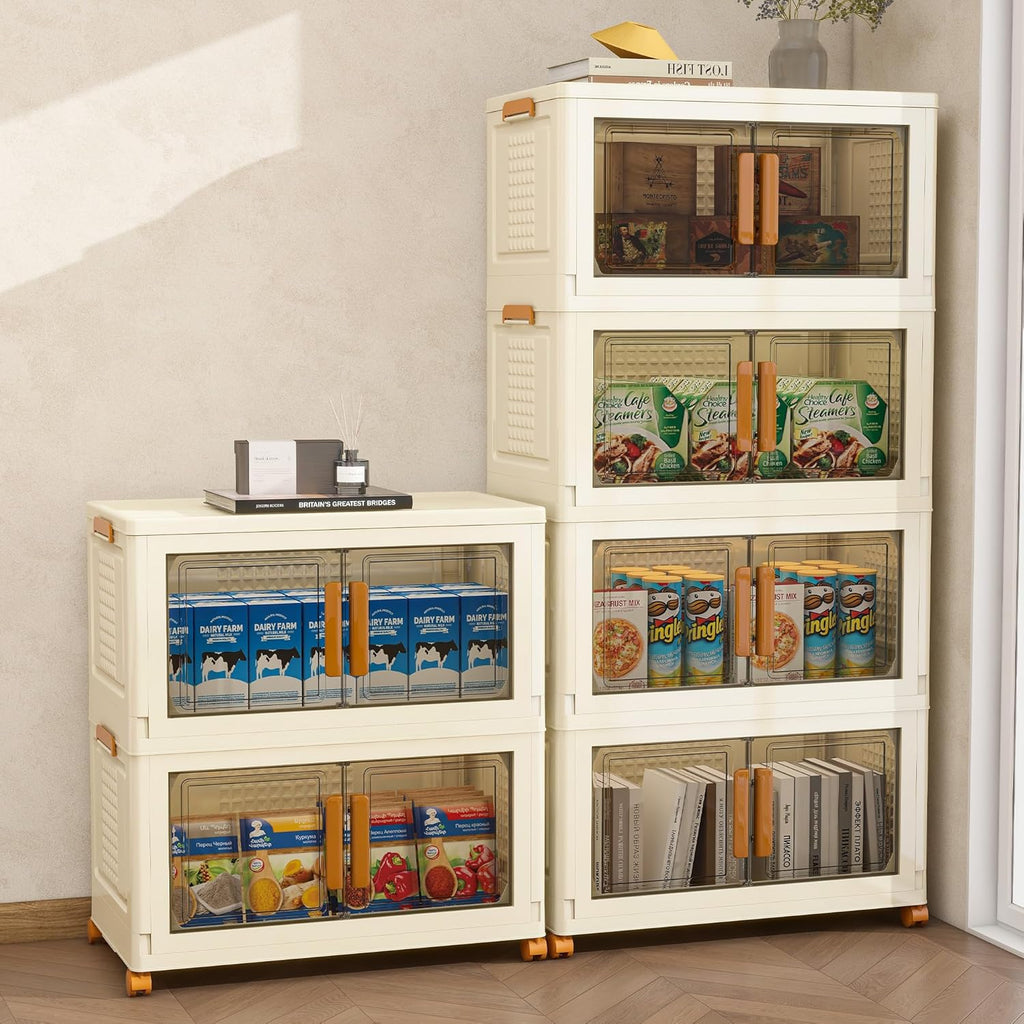 Plastic Stackable Storage Bins with Lids and Wheels, Foldable Closet Organizers and Storage