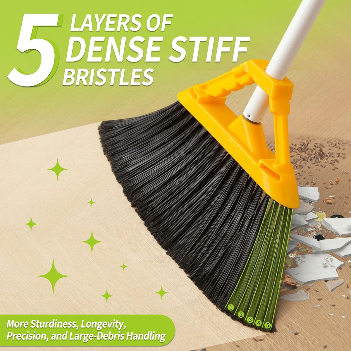 Outdoor Broom with 54'' Long Handle, Heavy Duty Broom for Sweeping Patio, Garden, Lobby, Sidewalks