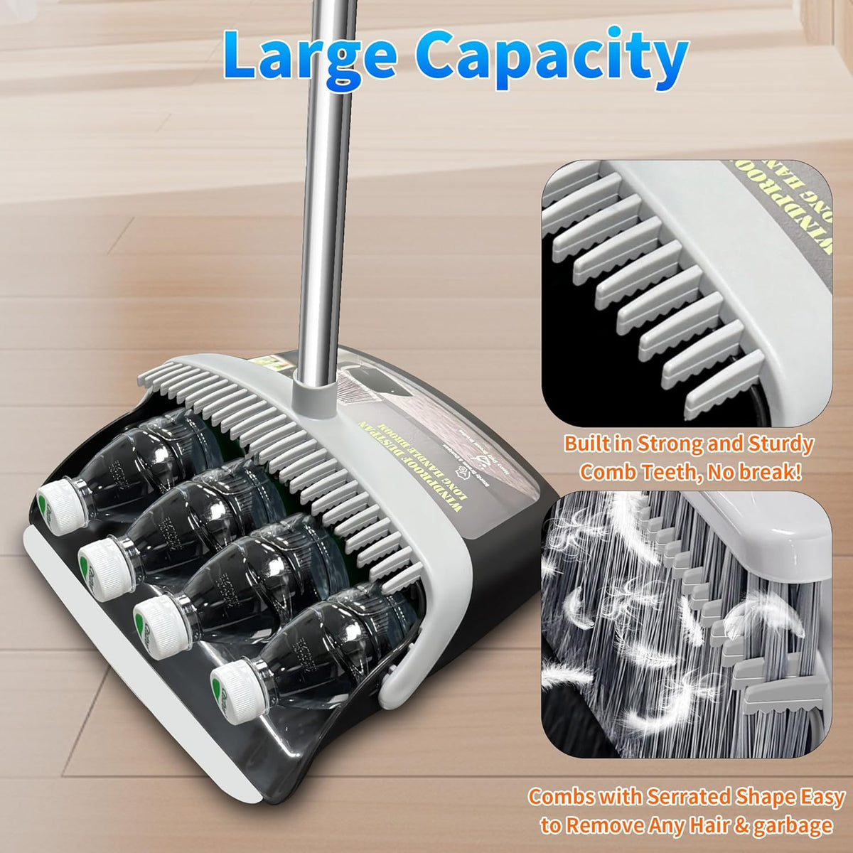 Broom with Dustpan Combo Set Broom and Dustpan Set Dust Pan with 51.2" Stainless Steel Long Handle