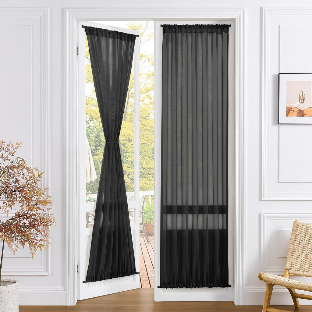 Tollpiz Sheer Door Curtain Closet Linen Textured Curtains Sheer Doorway Light Filtering Voile Patio