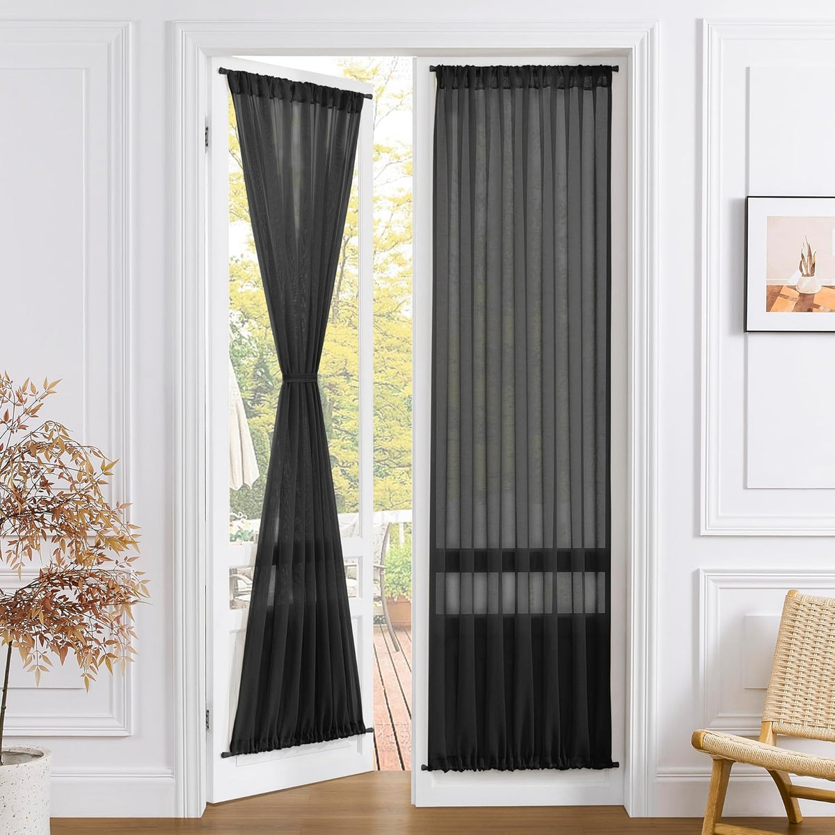 Tollpiz Sheer Door Curtain Closet Linen Textured Curtains Sheer Doorway Light Filtering Voile Patio