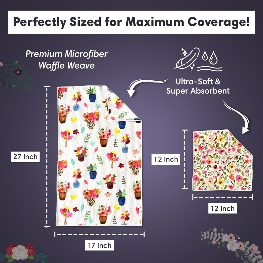 Microfiber Hand Towel & Washcloth Set of 2 - Double-Sided, Waffle Weave, Super Absorbent