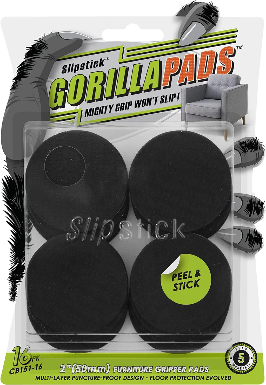 Slipstick GorillaPads Non Slip Furniture Pads/Gripper Feet Floor Protectors (Set of 16) Premium 2