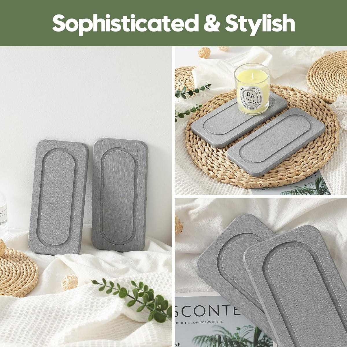 2Pack Diatomite Stone Water Absorbing Sink Tray for Kitchen & Bathroom Counter, Quick Dry Soap Dish