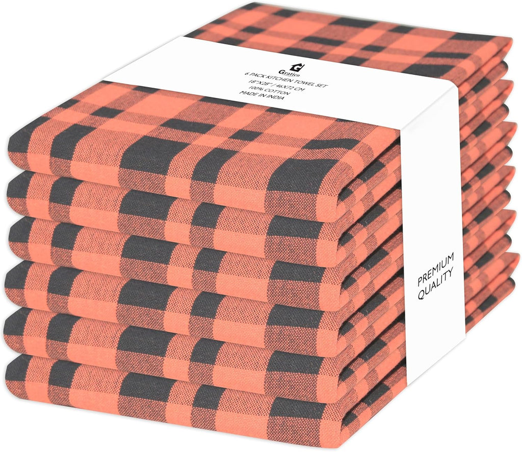 Kitchen Towels Set of 6 Halloween dish towels for kitchen 100% Cotton Orange Black Color Dish