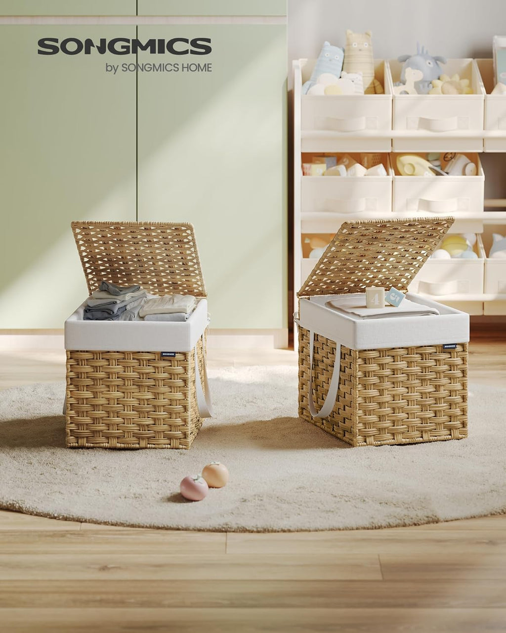 SONGMICS Laundry Hamper with Lid, 9.5 Gallon (36 L) Synthetic Rattan Clothes Laundry Basket with