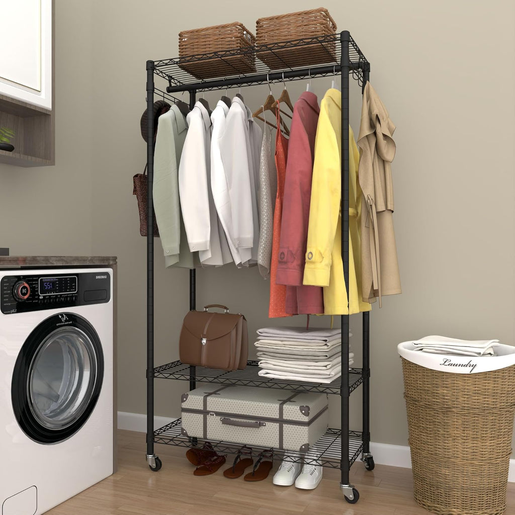 Rolling Portable Garment Rack,Freestanding Clothes Racks, Portable Closet Wardrobe with 3