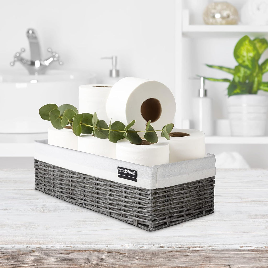 Brookstone Wicker Shelf Storage Basket Decorative Shelf Bin, bathroom organizers and storage, Boho
