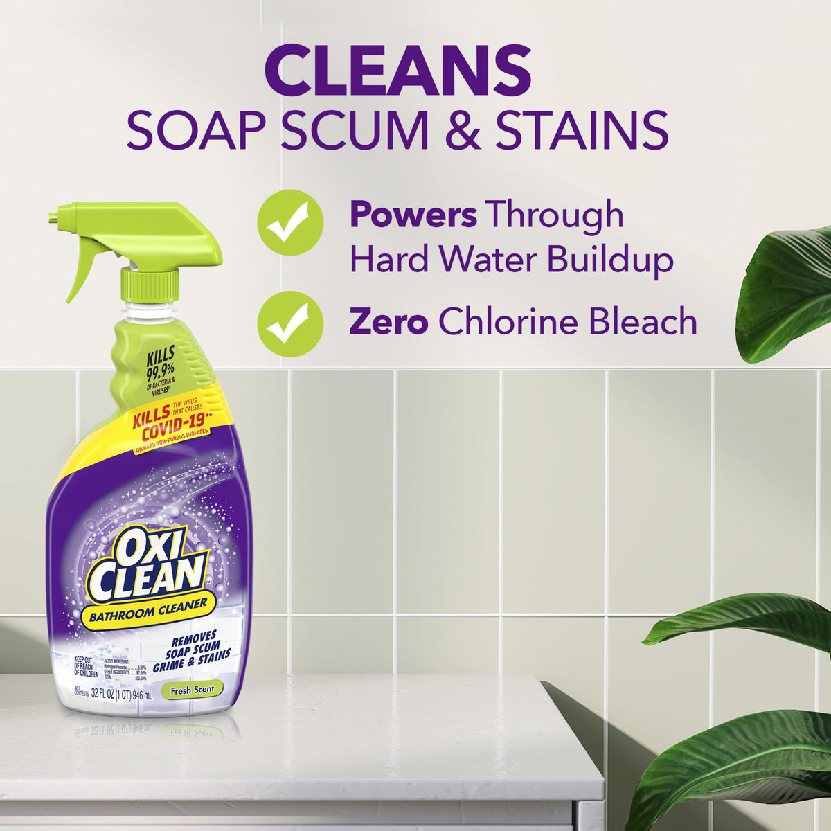 OxiClean Bathroom Cleaner, Shower, Tub & Tile, Powered by OxiClean Stainfighters, 32 oz