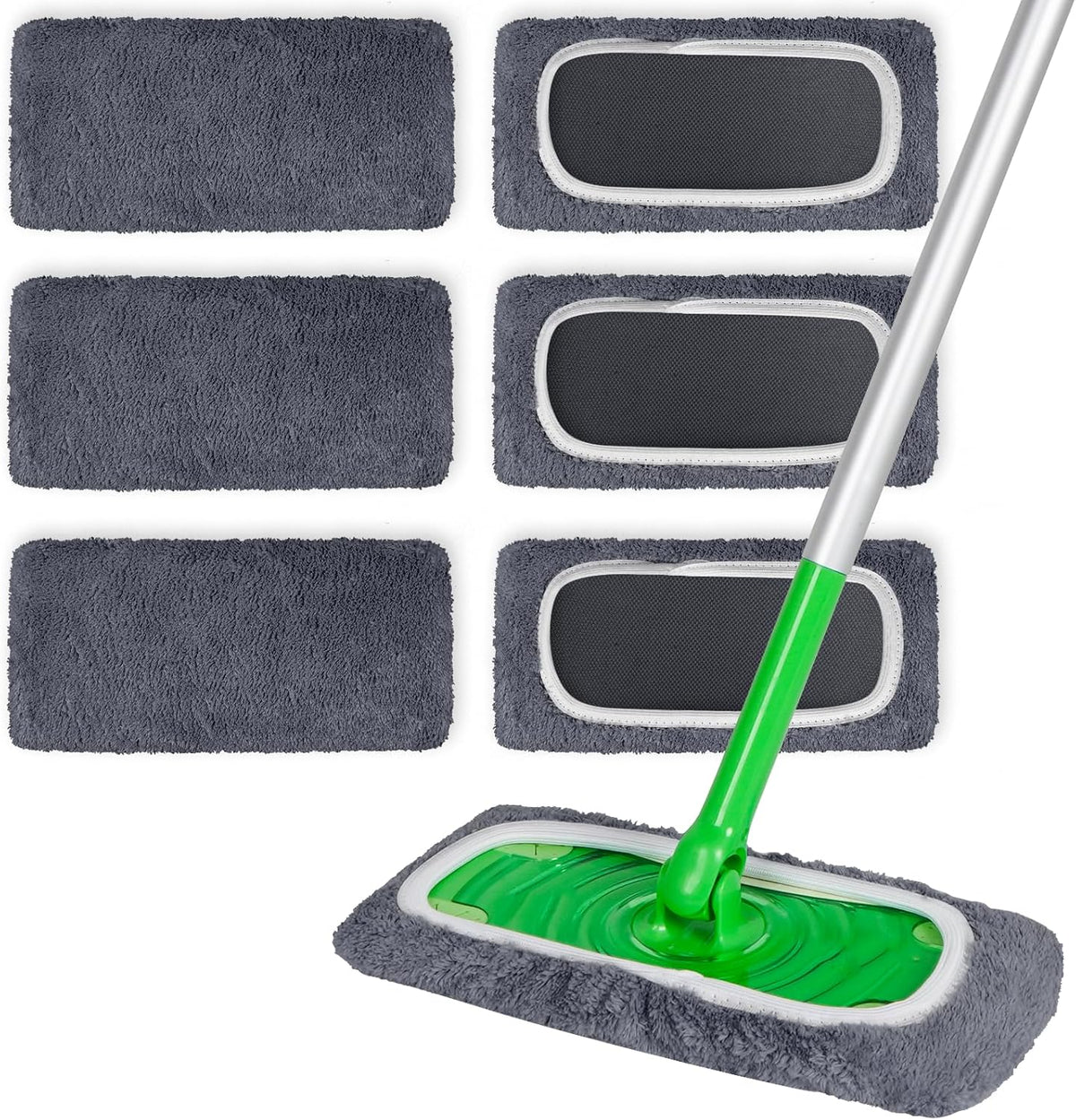 6 Pack Reusable Microfiber Mop Pads Compatible with Swiffer Sweeper Mop, Dry Sweeping Cloths & Wet