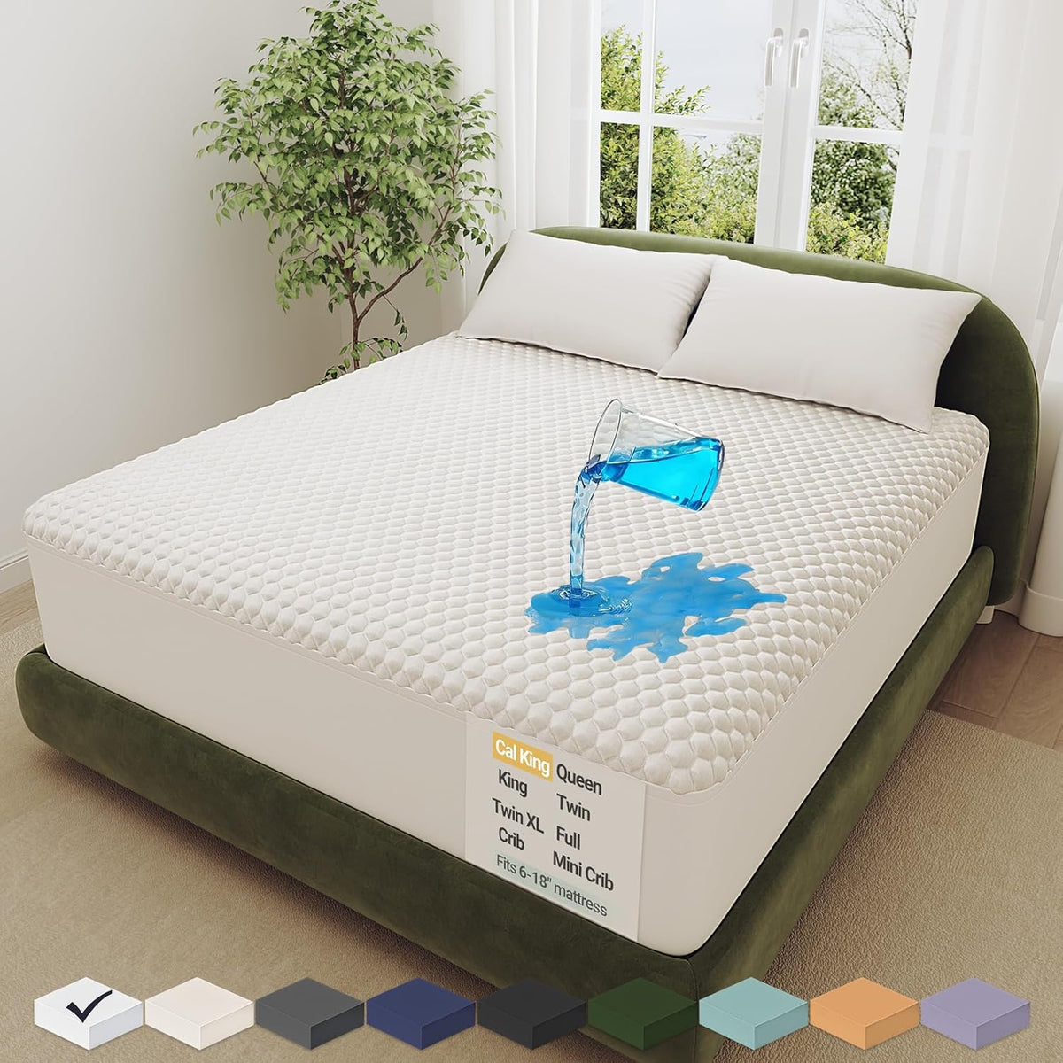 OhGeni 100% Waterproof Mattress Protector, California King Size Mattress Pad, Fits 6"-20"