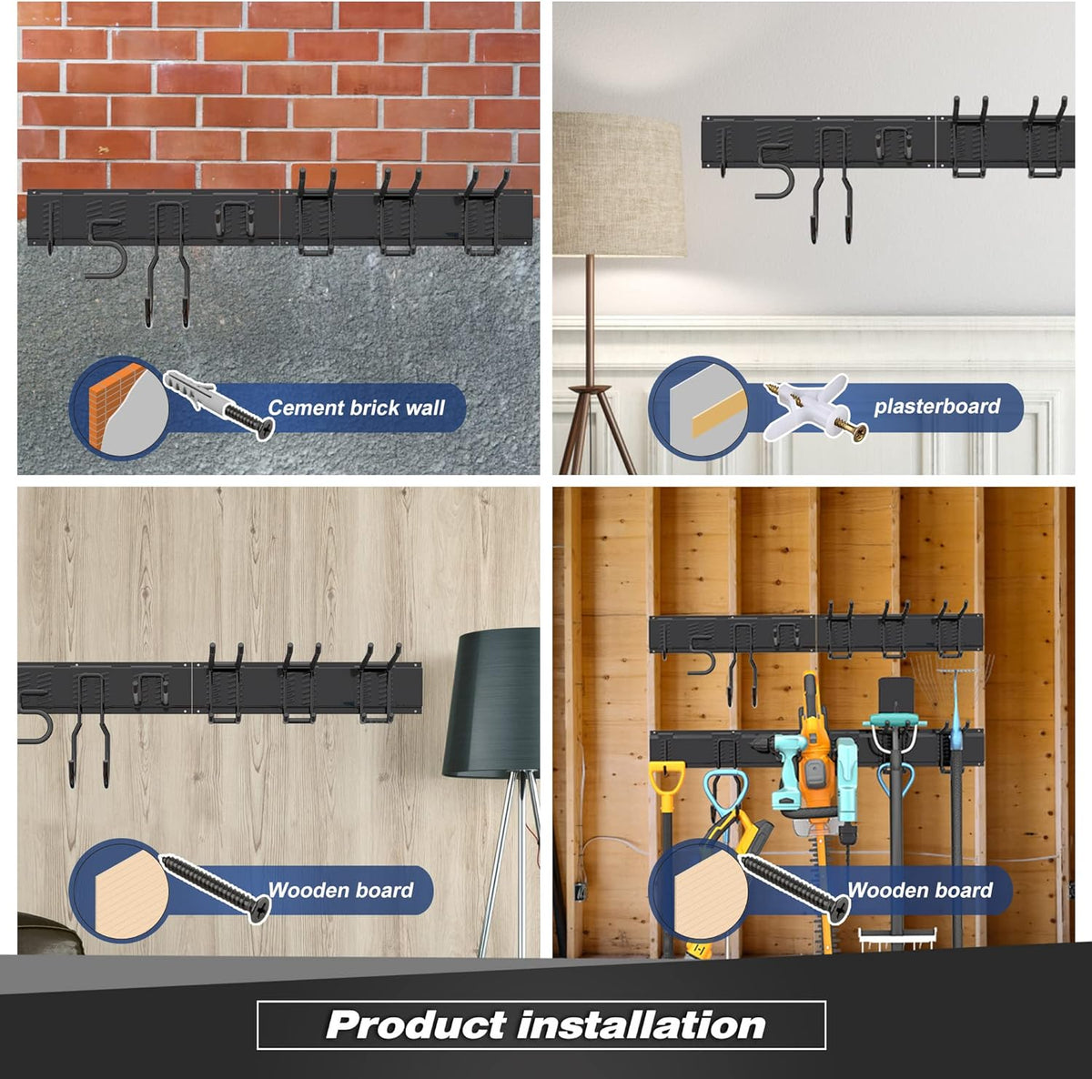 Storaboks Heavy Duty Garage Storage Rack System, Wall Mounted Tool Organizer with 8 Double Hooks, 3