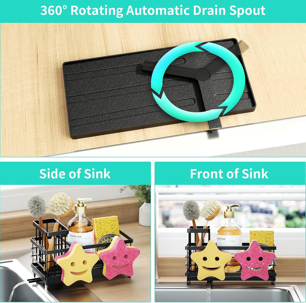 HapiRm Sink Caddy Sponge Holder - Self-draining Kitchen Sink Organizer with Smiley Face and Brush