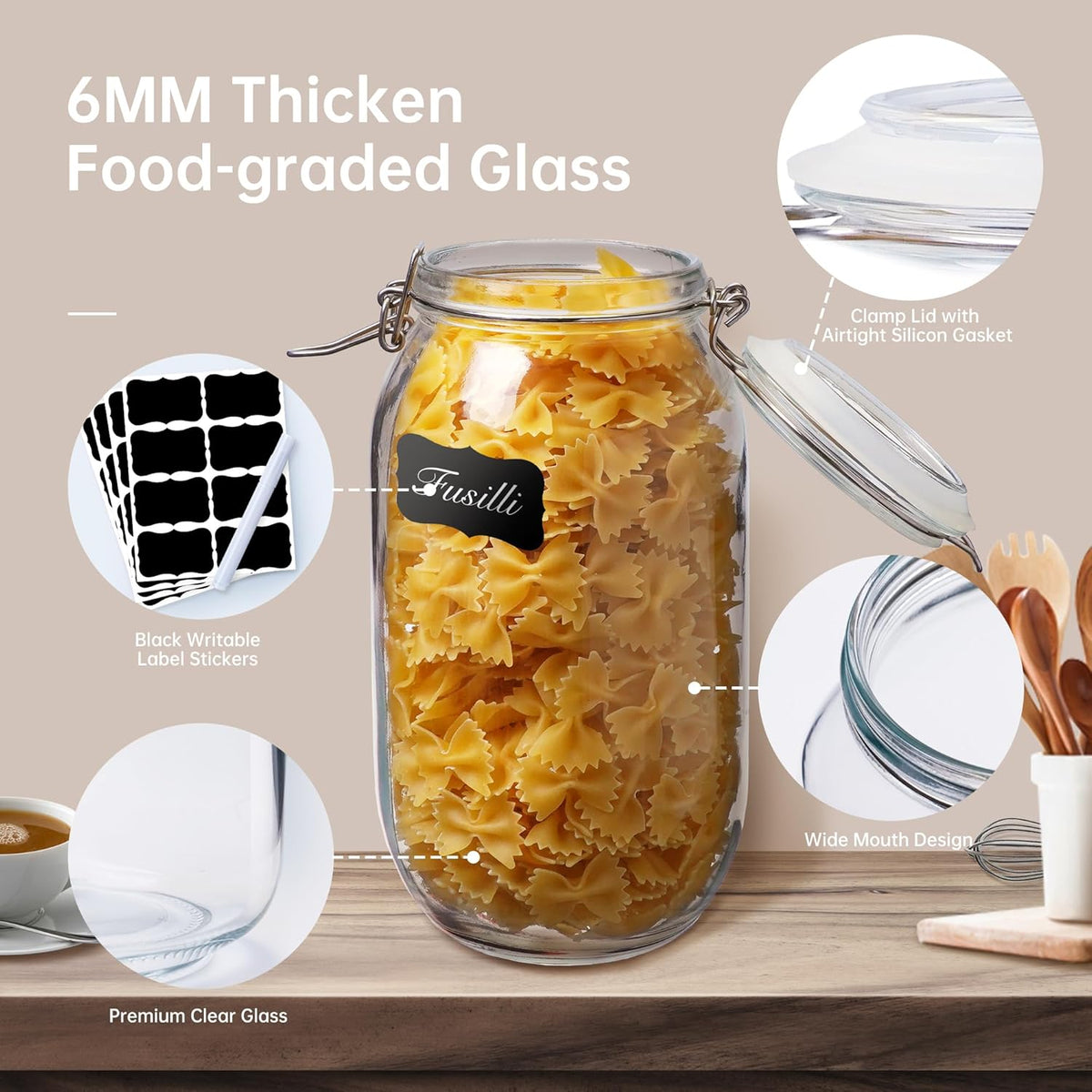32 oz Wide Mouth Glass Jars with Airtigh Lids, 4 Pack Glass Pickling Jars for Canning, Fermenting
