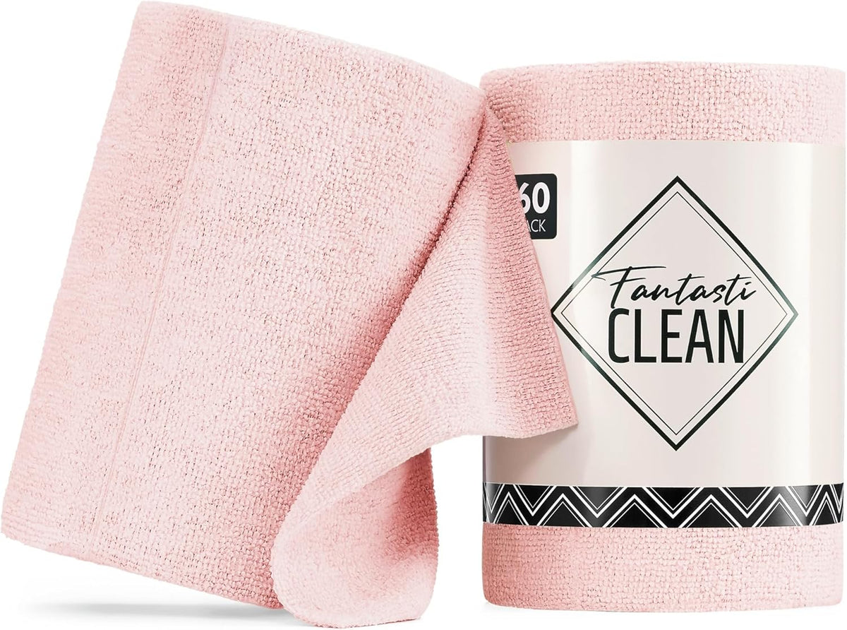 Fantasticlean Microfiber Cleaning Cloth Roll -60 Pack, Tear Away Paperless Towels, 8" x 8"
