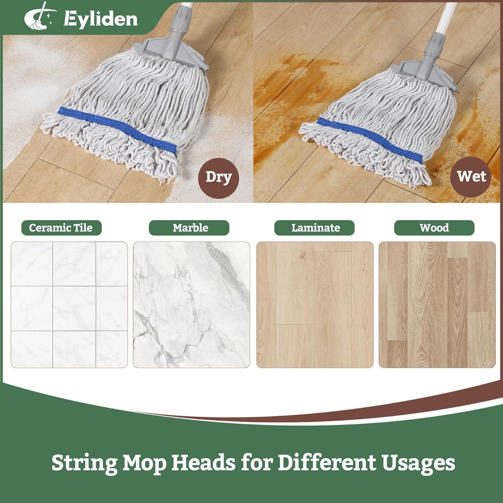 Eyliden 3 Pack Mop Heads Replacement, Universal Commercial Mops for Floor Cleaning, Looped-End