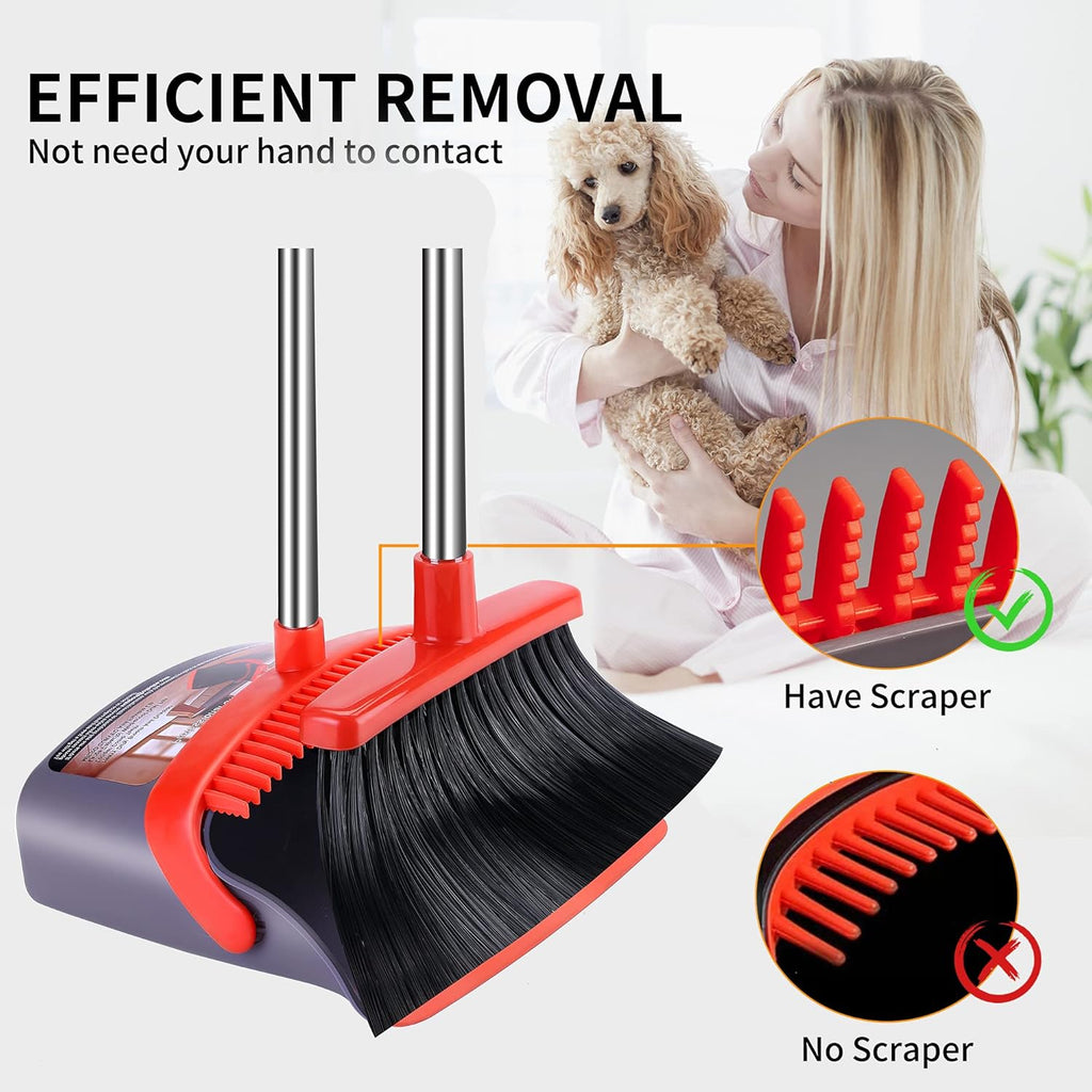 Broom with Dustpan Combo Set Broom and Dustpan Set Dust Pan with Stainless Steel Long Handle