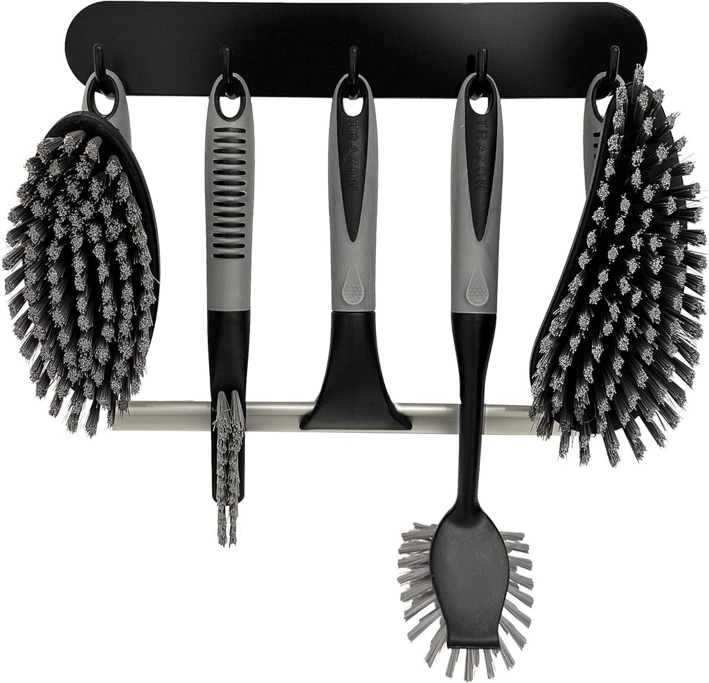 Scrub Brush Set of 6 pcs - Cleaning Shower Scrubbers with Squeegee for Shower Glass and Adhesive