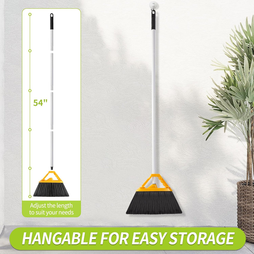 Outdoor Broom with 54'' Long Handle, Heavy Duty Broom for Sweeping Patio, Garden, Lobby, Sidewalks
