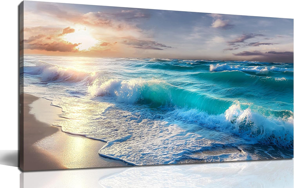 GUGIKA Ocean Wall Art for Living Room, Blue Wave and Large Coastal Beach Canvas Wall-Decor for