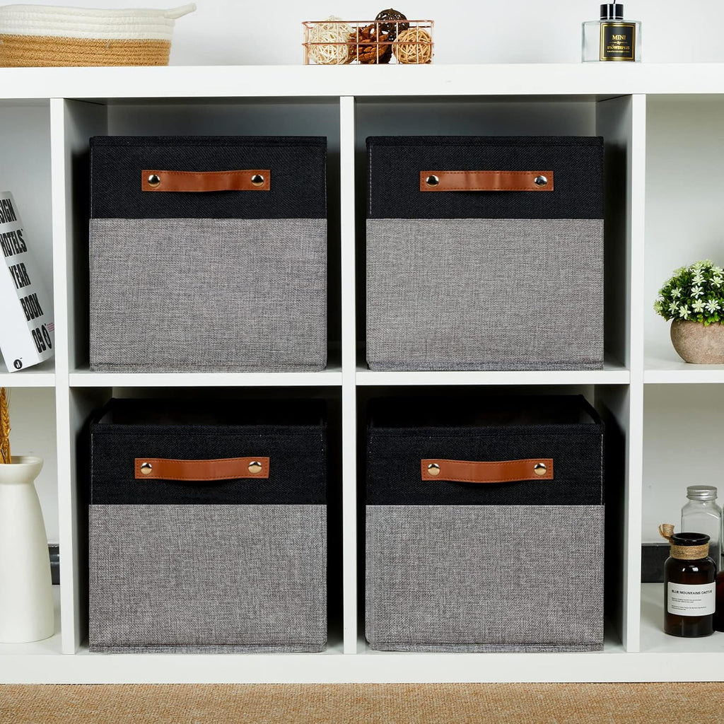 HNZIGE Fabric Cube Storage Baskets 11x11, Set of 4, Foldable Baskets with Handlesfor Organizer