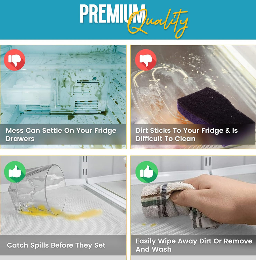 Refrigerator Liners for Shelves (8 Pack) by Linda’s Essentials - Non-Adhesive Drawer and Shelf