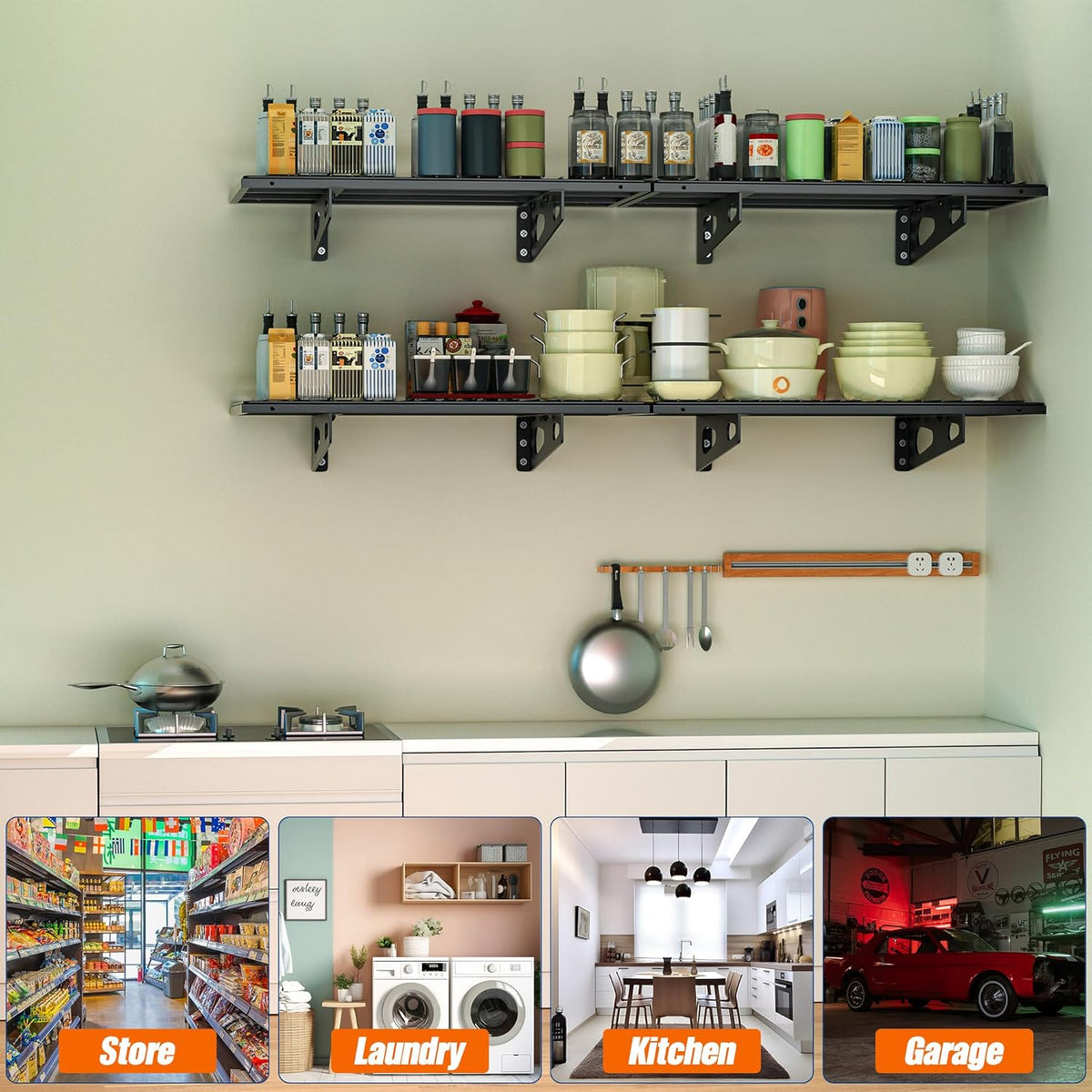 4-Pack 1.5x3FT Garage Shelving 17.7-inch-by-35.8-inch Wall Shelf Garage Storage Rack Wall Mounted