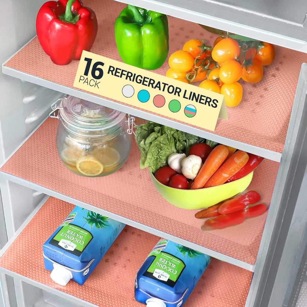 Refrigerator Liners for Shelves (16 Pack) by Linda’s Essentials - Non-Adhesive Shelf or Drawer