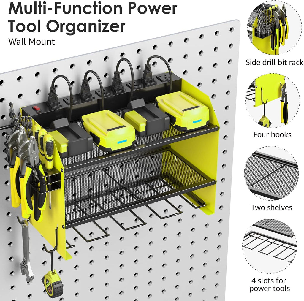 CCCEI Modular Power Tool Organizer Wall Mount with Charging Station. Garage 4 Drill Storage Shelf
