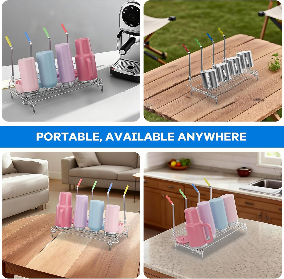Bottle Drying Rack Stainless Steel Fold Water Bottle Drying Rack Organizer with Straw Holder for