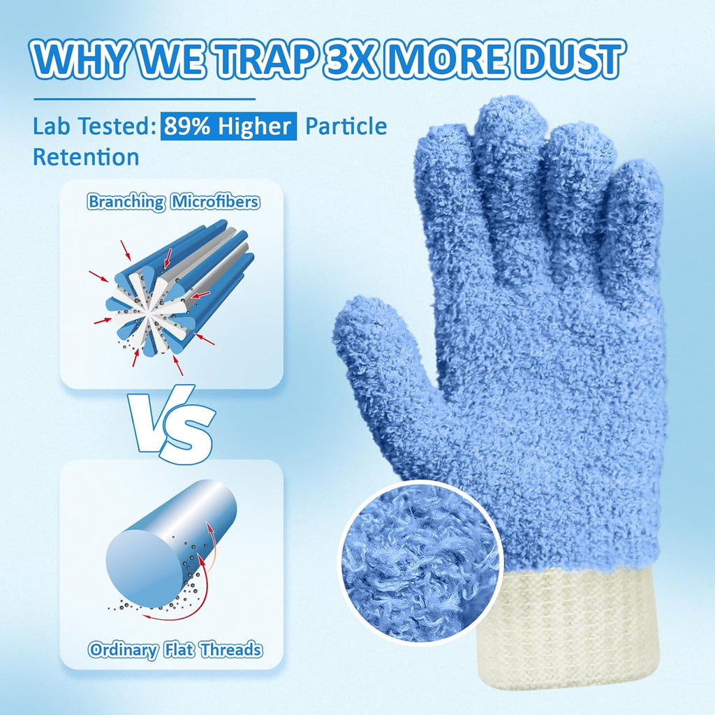 MIG4U 4 Pairs Microfiber Gloves - Dusting Gloves for House Cleaning - Washable Blind Cleaner Duster