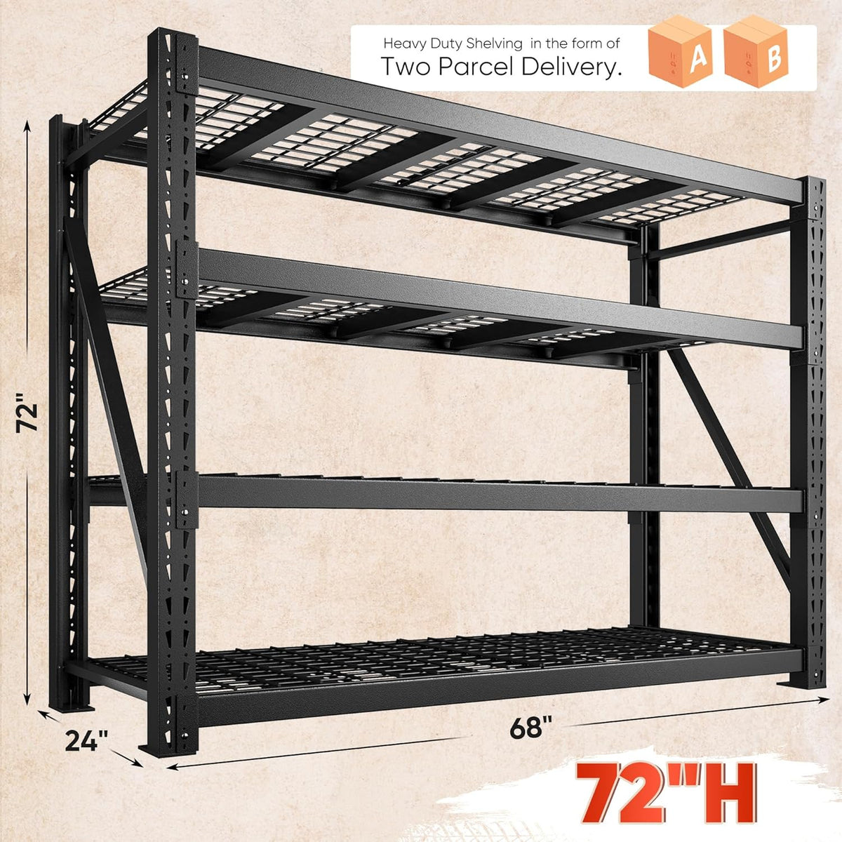 Bepatio 9400LBS Storage Shelves Heavy Duty Garage Shelving 67.6''W 4 Tier Adjustable Metal Shelving